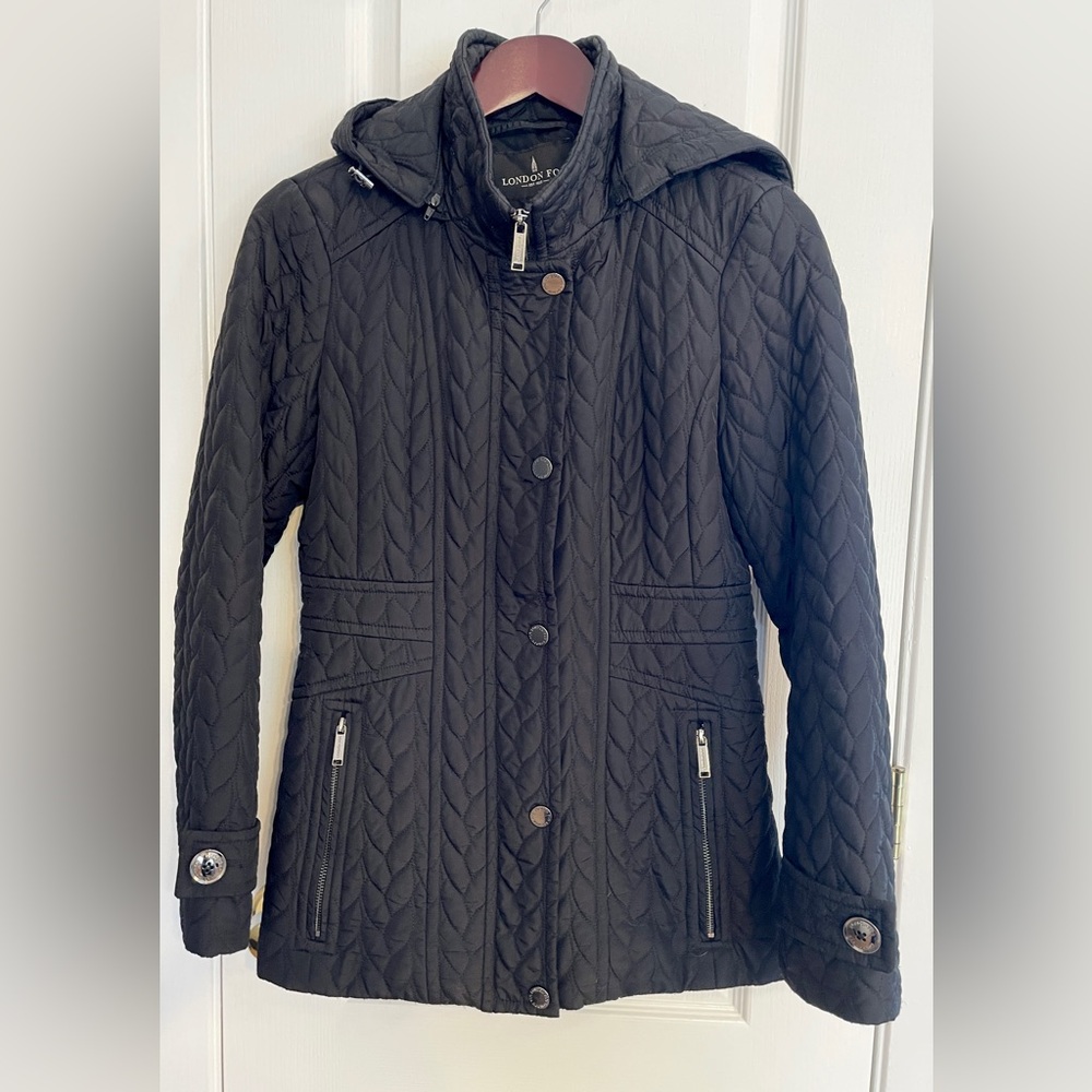 London Fog Women's Black Quilted Coat (with removable hood)